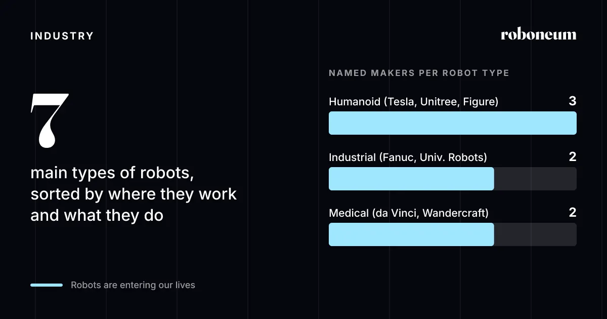7 main types of robots, sorted by where they work and what they do
